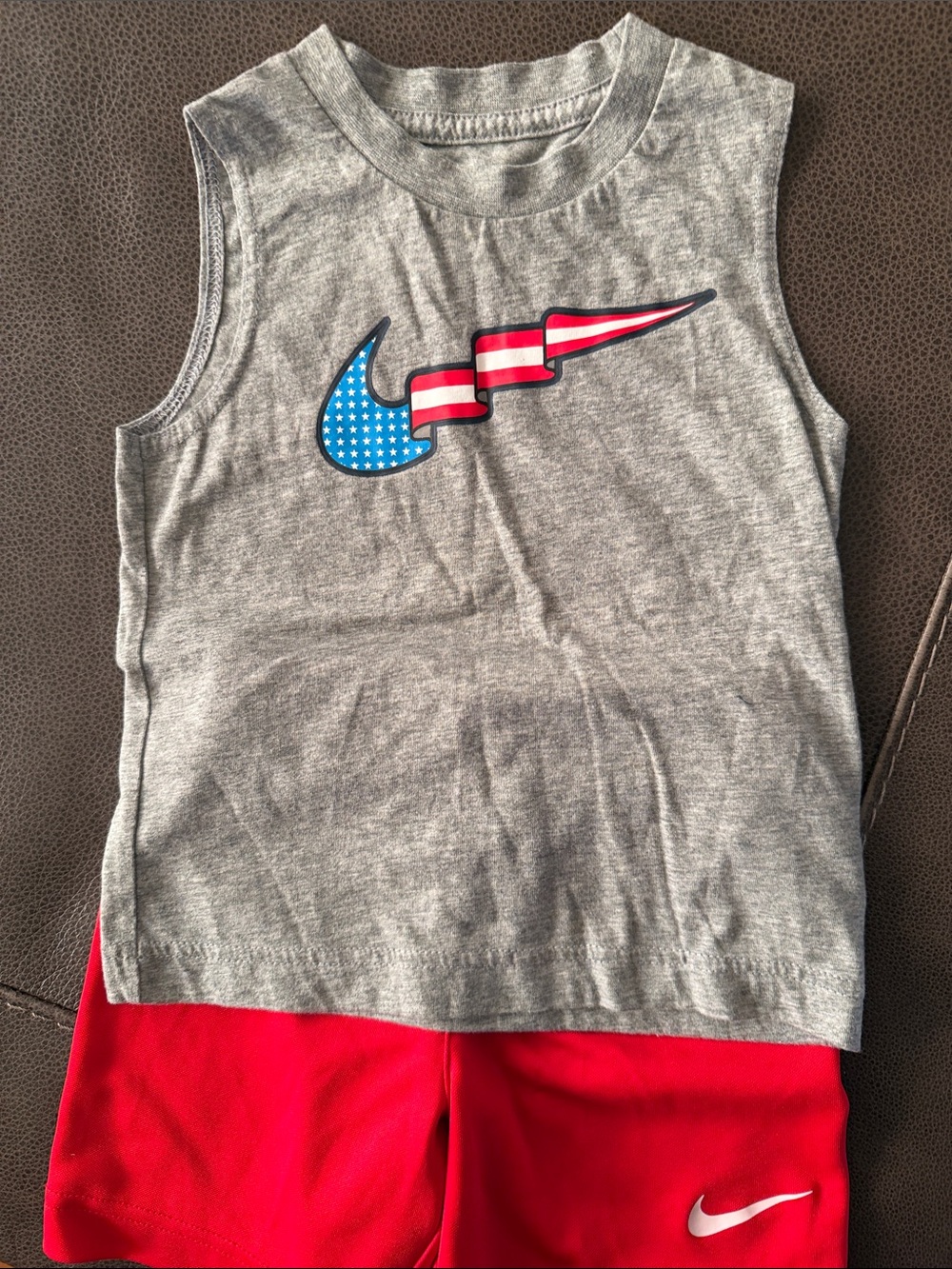 Nike Kids Gray Tank Top with Patriotic Blue & Red Swoosh
